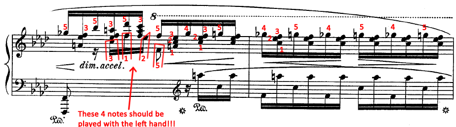 fingering for bars 74-75 in Chopin's Ballade No. 4