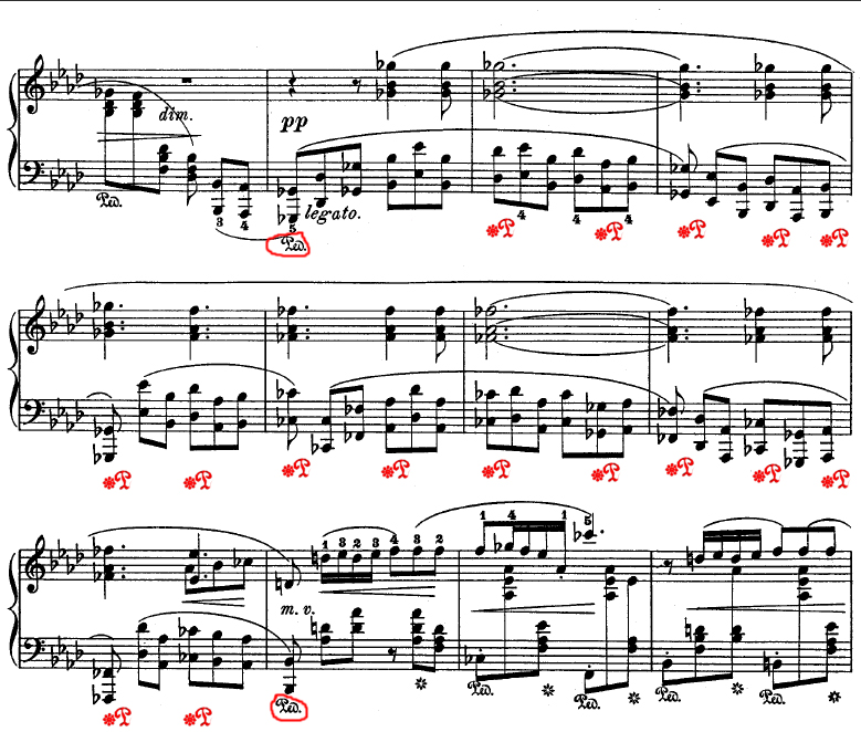 Correct pedaling starting from bar 37 of Chopin's Ballade No. 4